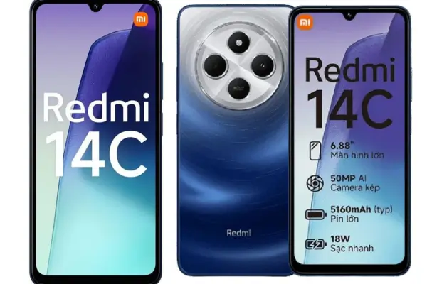 Smartphone Redmi 14C com tela de 6.88 polegadas, câmera dupla de 50MP e bateria de 5160mAh